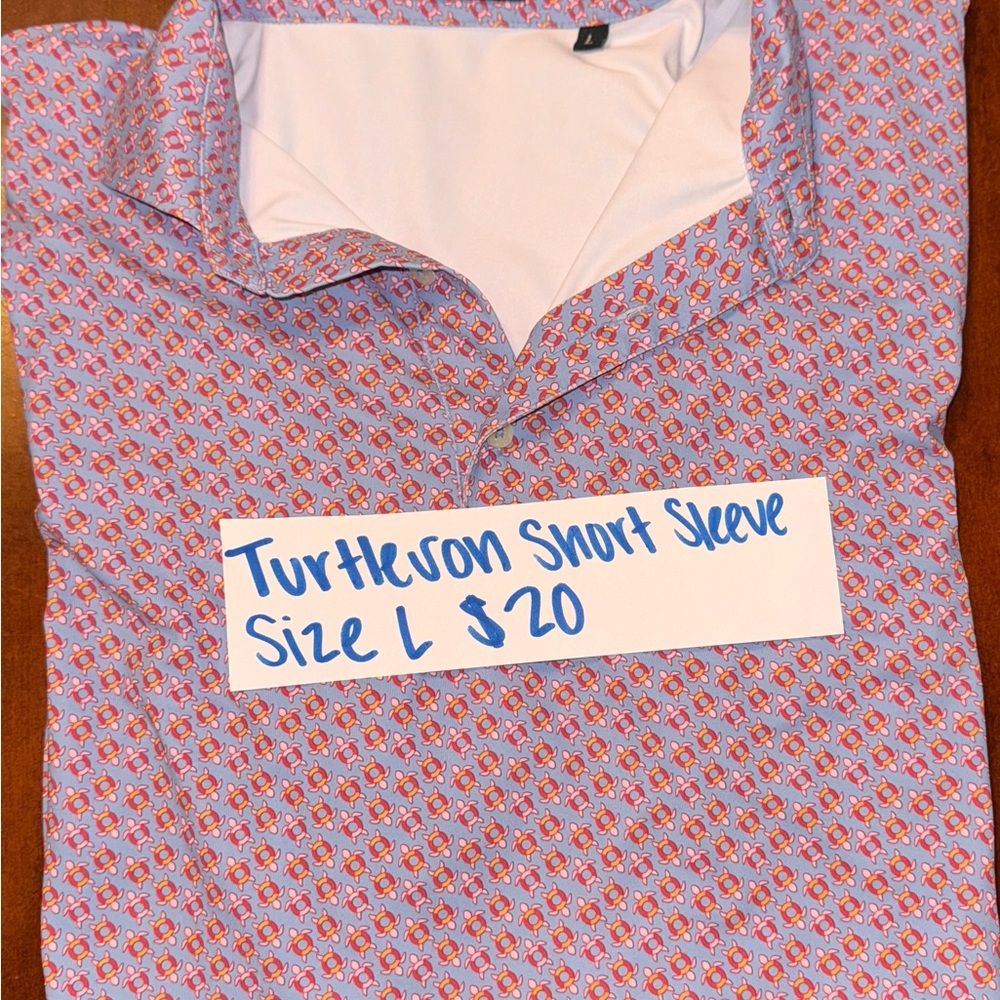 Turtlecon Men's Casual Short Sleeve Shirt - Blue and Pink